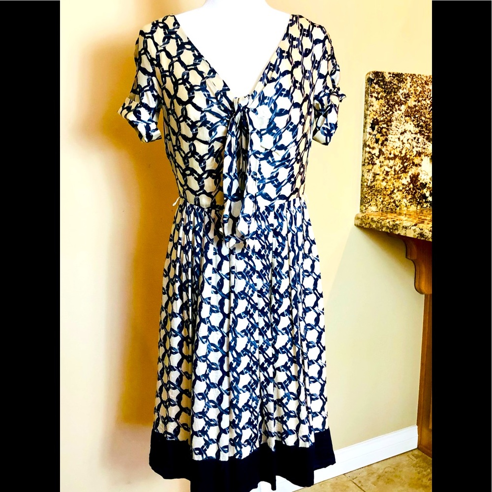 Anne Klein Silk Pleated Knot Print Tie Dress! 8-10